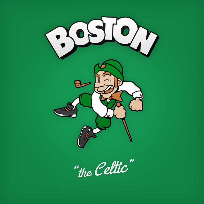 Boston "the Celtic" design de logo NBA en personnages de dessin animés