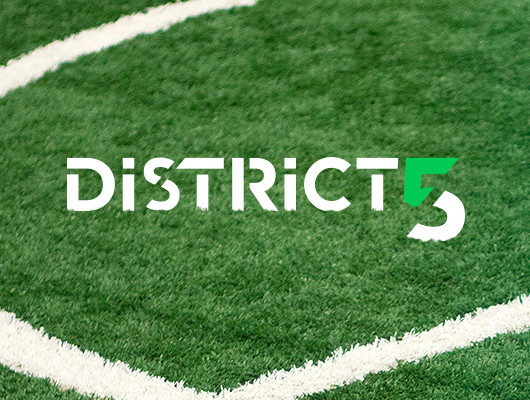 Logo, Business cards and flyer graphic design for District Soccer 5